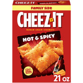 Cheez-It Hot and Spicy crackers close-up reveals bold cheese flavor and fiery crunch.