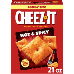 Cheez-It Hot and Spicy crackers close-up reveals bold cheese flavor and fiery crunch.