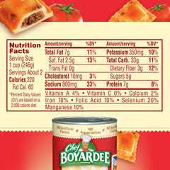 Chef Boyardee Beef Ravioli easy-open lid, convenient meal ready in moments.
