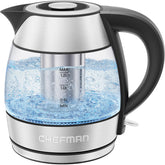 Chefman electric kettle 1-2L glass body speeds up daily tea prep