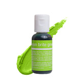 Chefmaster Neon Brite Green Liqua-Gel bottle for vivid icing colors.