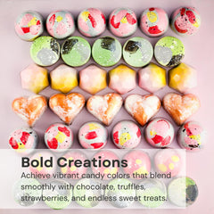 Chefmaster Red Candy Color chocolate coating yields bold hue without altering taste.