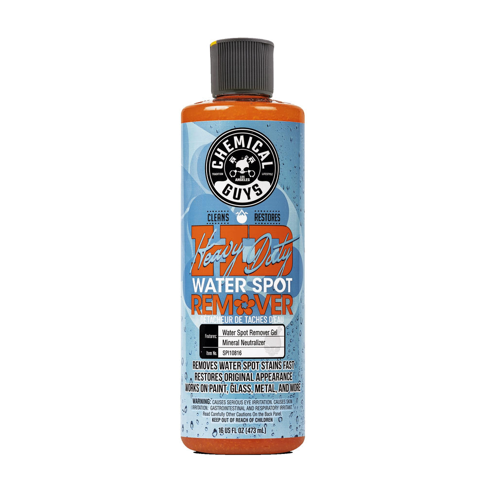 Chemical Guys Heavy Duty Water Spot Remover Gel on paint removes mineral deposits for a smooth finish.