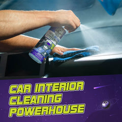 Chemical Guys Total Interior Cleaner & Protectant on seats for refreshed fabric and leather surfaces.