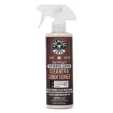 Chemical Guys VentRight bottle pour targets perforated leather, helping lift dirt from tiny channels.