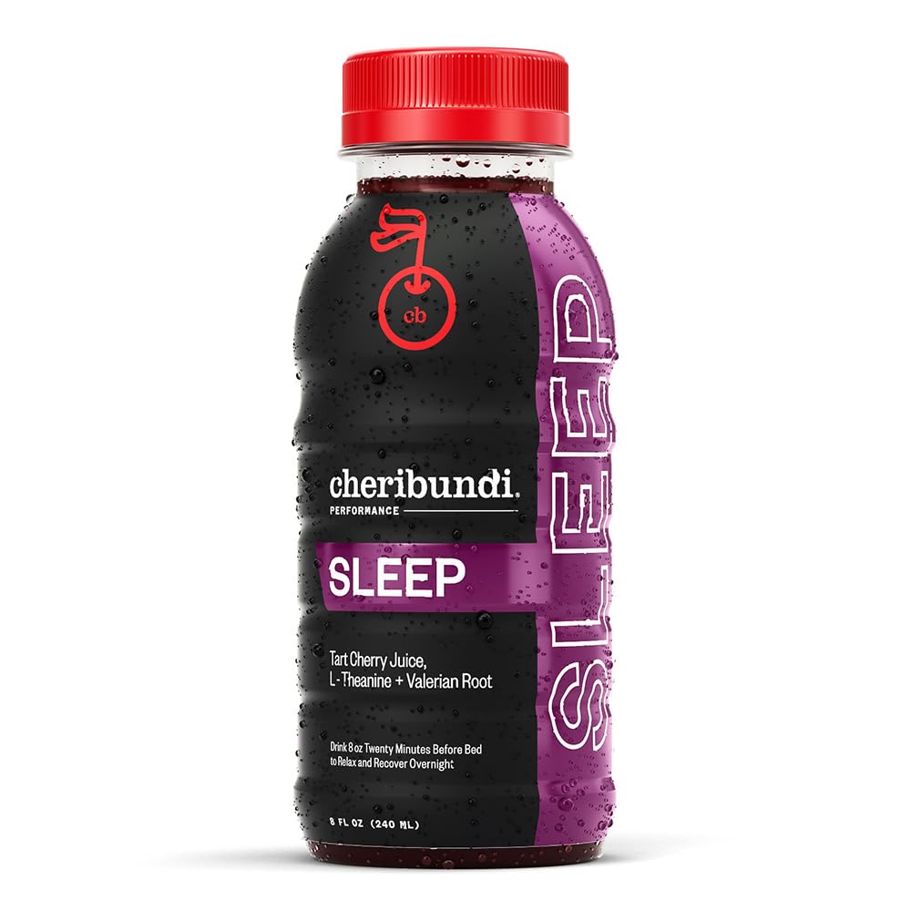 Cheribundi Tart Cherry Sleep bottle pour promoting nighttime recovery.