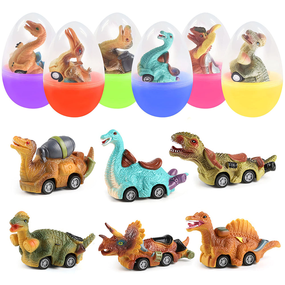 Cherislpy Easter egg with dinosaur pull-back car for kids' playtime.