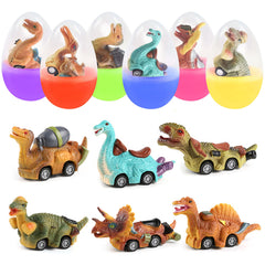 Cherislpy Easter egg with dinosaur pull-back car for kids' playtime.