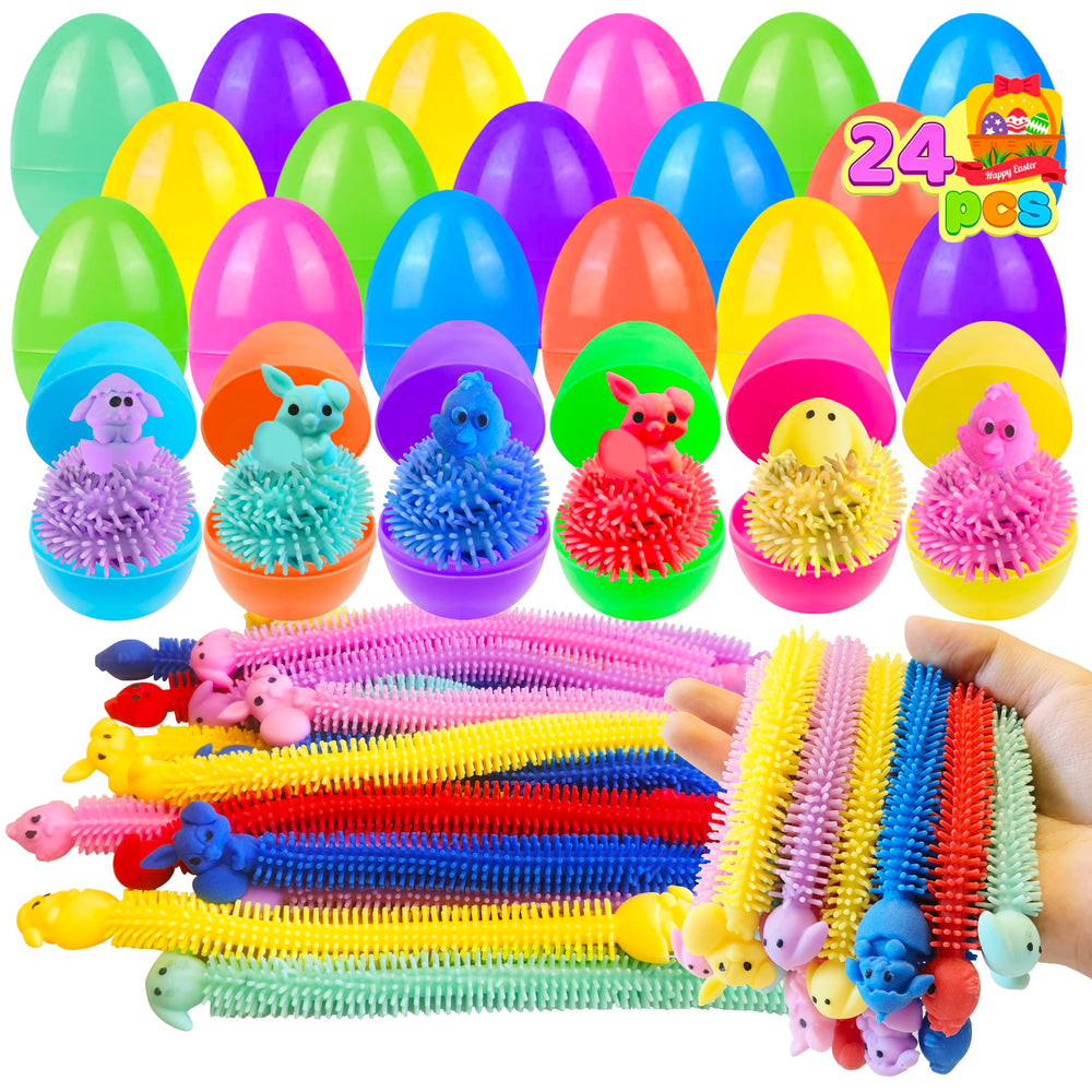 Cherislpy 24-pack Easter eggs with bunny stretchy strings for Easter baskets.