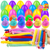Cherislpy 24-pack Easter eggs with bunny stretchy strings for Easter baskets.