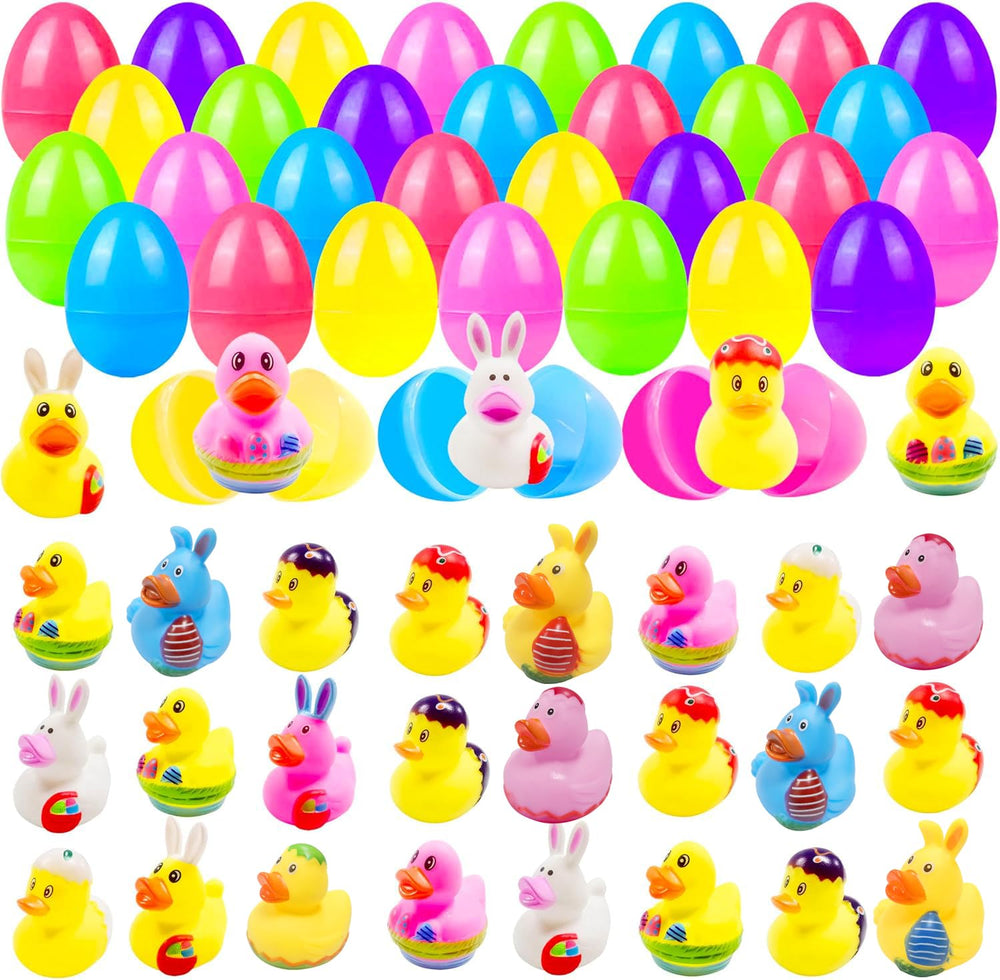 Cherislpy Easter eggs with bunny duckies in a colorful collection for egg hunts
