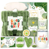 CHESACE plush blanket in the green gift basket offers cozy warmth and comfort.
