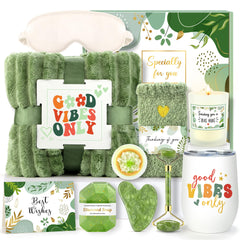 CHESACE plush blanket in the green gift basket offers cozy warmth and comfort.