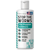 Chew + Heal Labs dewormer liquid bottle, 12 oz, easy dosing for pets.