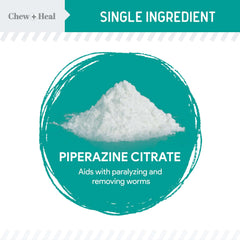 Pouring Chew + Heal Labs dewormer liquid into pet food or water.