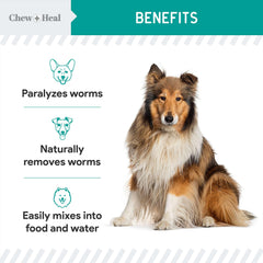 Mixing Chew + Heal Labs dewormer into pet food or water for administration.