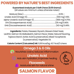 Chew + Heal Labs soft chews close-up showing salmon oil texture for healthy skin.