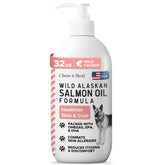Chew + Heal Labs Wild Alaskan Salmon Oil bottle for dogs with pump cap.