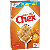 Chex Honey Nut cereal family-size box for quick gluten-free mornings.