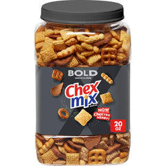 Chex Mix Bold Garlic and Herb Chex squares deliver a bold crunch for snacking