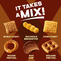 Pretzels, rye chips, and breadsticks add variety in Chex Mix Honey BBQ.