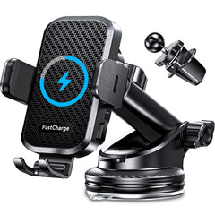 CHGeek wireless car charger with 60lb suction on dashboard for secure mounting
