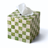 Chi An Home Pistachio green checkered tissue box cover front view enhances living room decor
