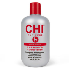 CHI for Dogs Gentle 2-in-1 bottle front, pH-balanced formula for all coats.