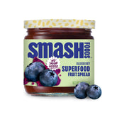 Chia Smash Blueberry Jam jar showcasing real fruit and keto-friendly sweetness.