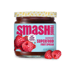 Chia Smash Raspberry Jam bottle highlighting real fruit flavor for versatile spreads.
