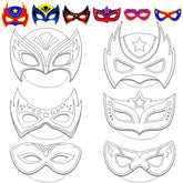 Chiazllta 24 Pcs Color Your Own Hero Masks kit for kids, ideal for imaginative play.