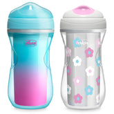 Chicco insulated rim-spout trainer cup keeps drinks cool for toddlers on the go.