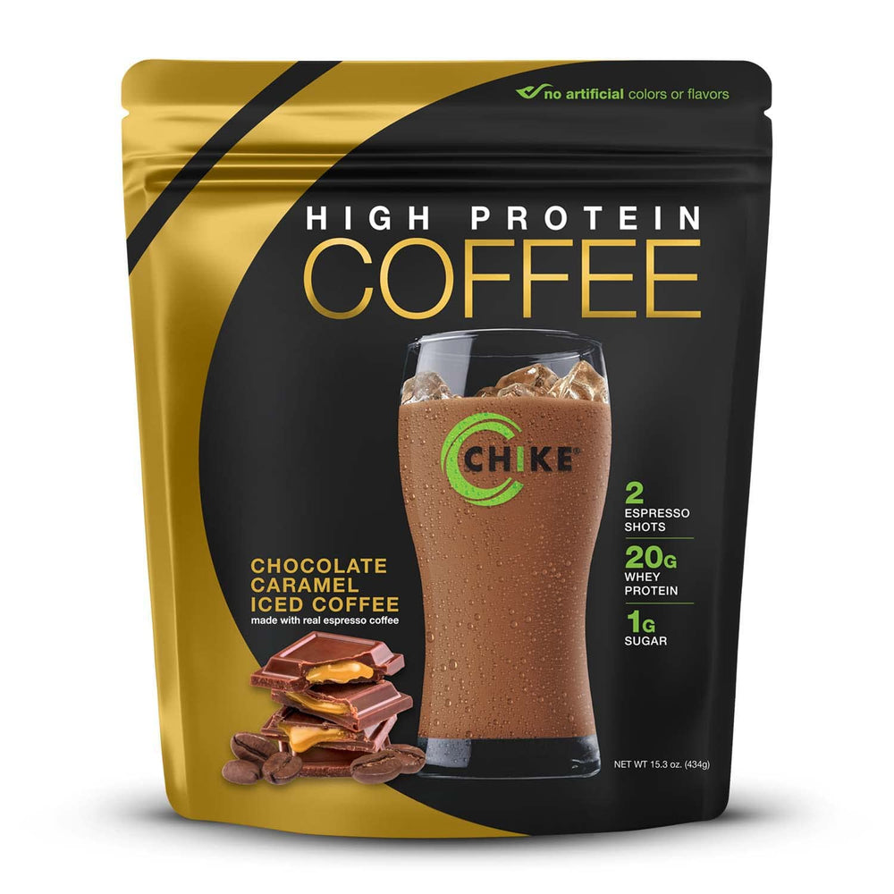CHIKE chocolate caramel iced coffee bottle for on-the-go energy boost