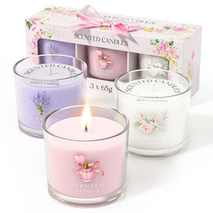 CHILLFLAME scented candles trio in pink, purple, white for relaxation