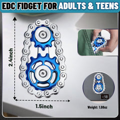 Chilvil blue fidget spinner with two wrenches for easy disassembly.