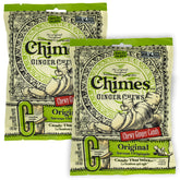 Chimes Ginger Chews Original two-pack 5oz on display for on-the-go snacking.