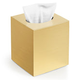 Chintu gold square tissue box cover enhances elegant decor while keeping tissues accessible.