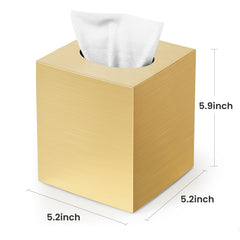 Chintu gold tissue box cover with non slip bottom stays steady on surfaces.