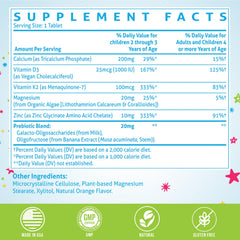 ChiQwench bottle label highlights D3 and K2 aiding calcium direction to bones.