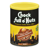 Chock Full o’ Nuts Heavenly Hazelnut ground coffee can ready for freshness and aroma.