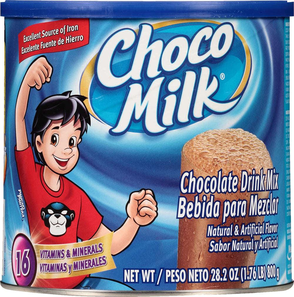 Choco Milk bottle pour, creamy chocolate milk with nineteen vitamins.