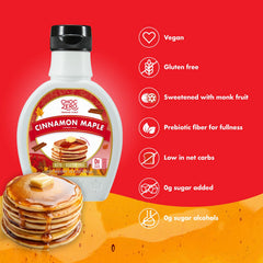 ChocZero Cinnamon Maple Syrup dispensing, easy pour with rich cinnamon maple taste.