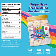 Close-up of ChocZero marshmallow bits’ colorful shapes showing crunchy texture.