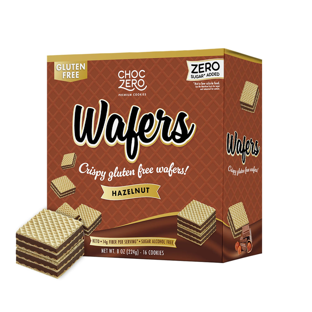 ChocZero Hazelnut Wafer Cookies packaging ready for gluten-free snacking.