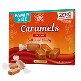 ChocZero sugar-free caramels with sea salt packaging for on-the-go snacking.