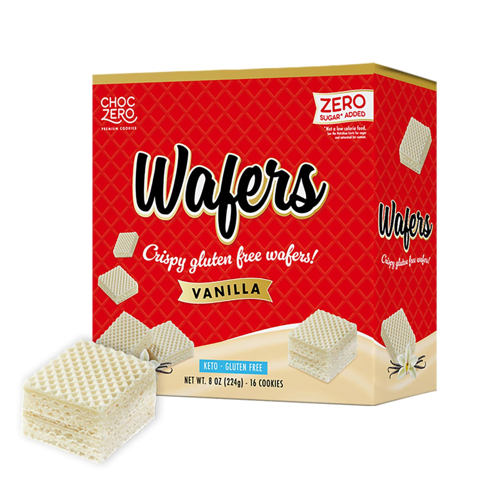 ChocZero vanilla wafer box front showing convenient packaging for keto snacking