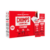 Chomps snack size grass-fed original beef jerky stick front view highlighting portable protein