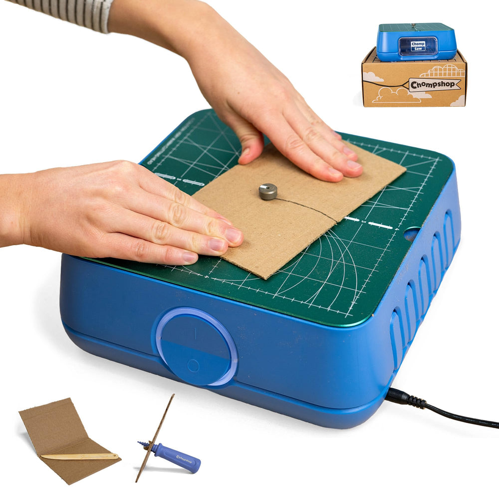 ChompSaw front view showing kid-safe design for creative cardboard projects.