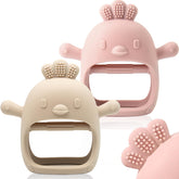 ChooKaChoo teething mitten with textured surface soothes gums.
