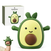 ChooKaChoo avocado teething mitten on baby's hand for safe chewing.